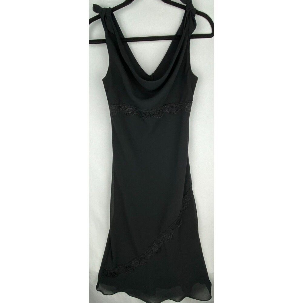 RUBY ROX Vintage Y2K Black Dress M Cowl Neck Lace Slip Goth Fairy Grunge USA